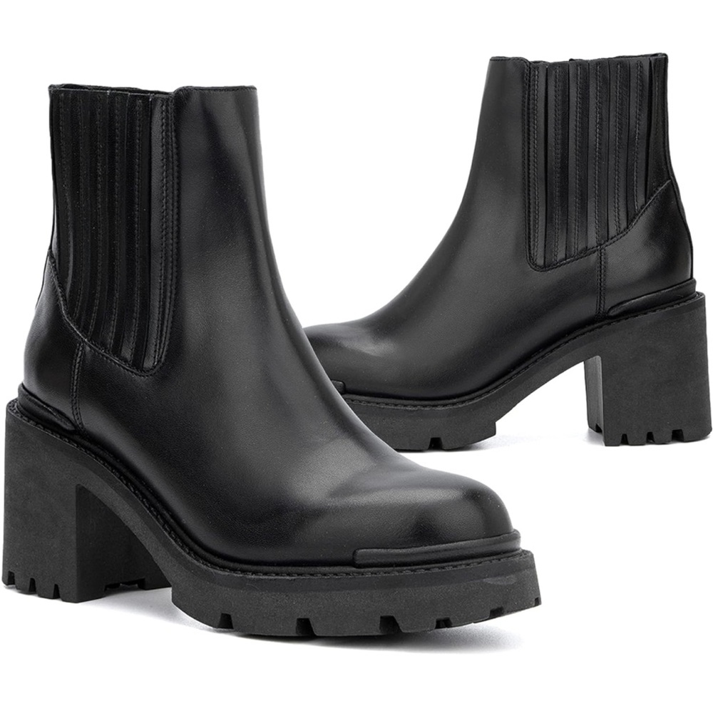 Black leather booties, 8.5